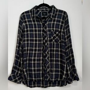 Rails Navy Plaid Flannel Button Front Shirt Size L Buttery Soft